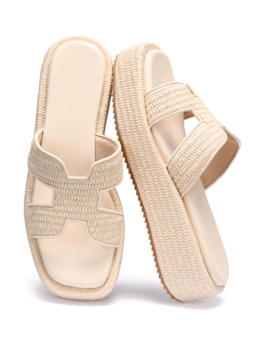 MONROVIA PLATFORM SANDALS RAFFIA DESIGN NEUTRAL CREAM NWT SZ 8